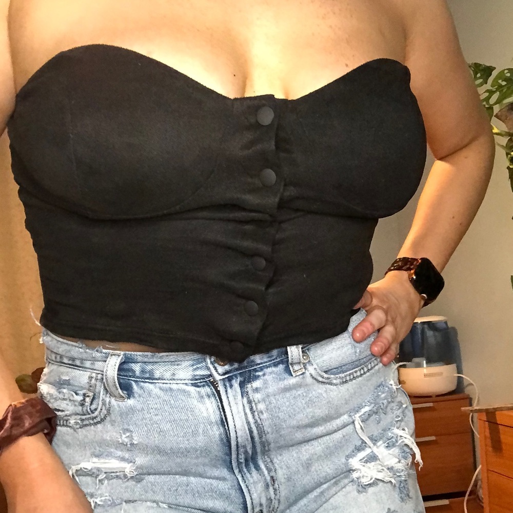Faux suede button up bustier tube too